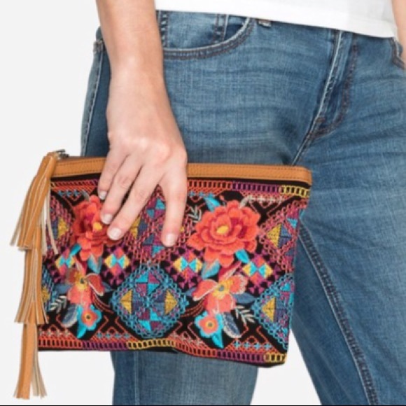 Johnny Was Handbags - 🍃💕NWT Johnny Was Floral Leather Tassel Clutch
